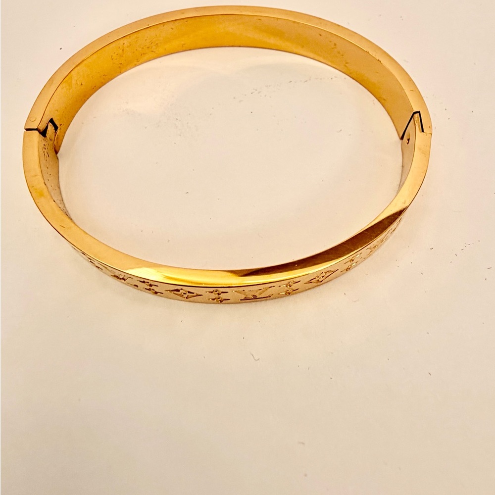Louis Vuitton Gold Monogram Slim Engraved Bangle - Picture 2 of 3